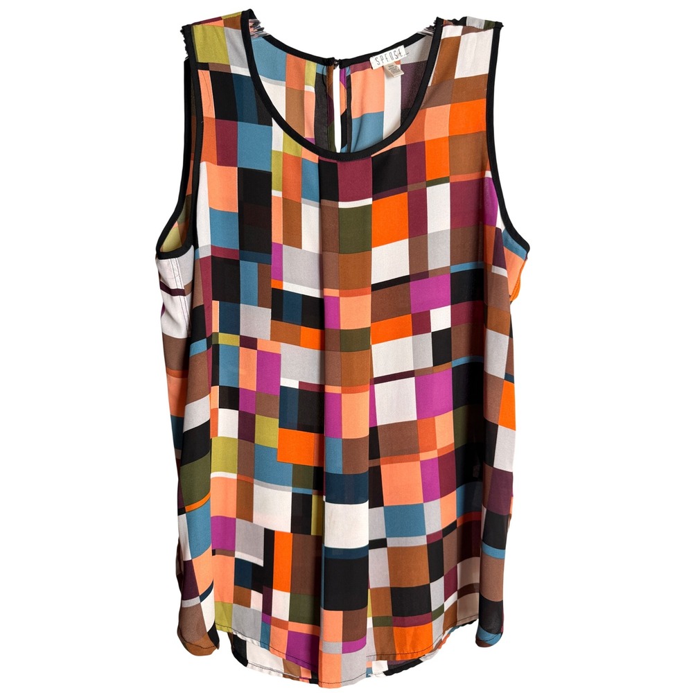 Spense Geometric Sleeveless Blouse Womens Medium Multicolor Modern Career